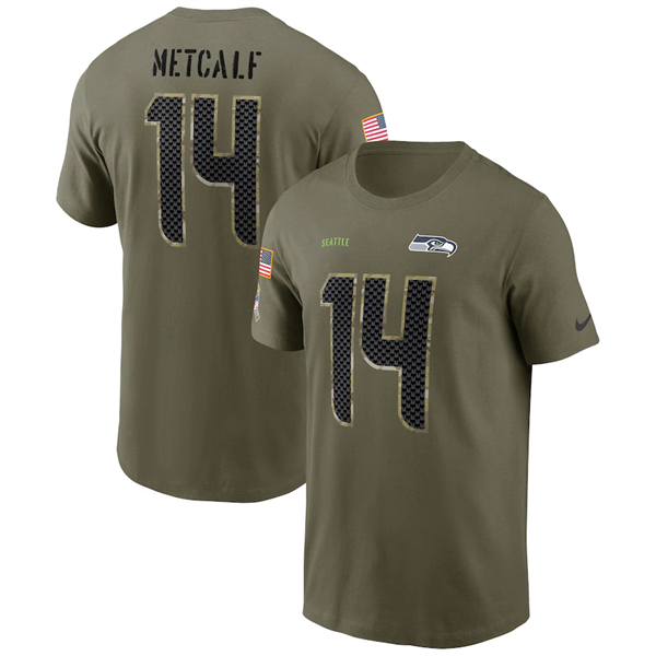 Men's Seattle Seahawks #14 DK Metcalf 2022 Olive Salute to Service T-Shirt Men's Seattle Seahawks #14 DK Metcalf 2022 Olive Salute to Service T-Shirt